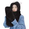 RUIXIA Women Girls Lovely Cartoon Bear Ears Hat Scarf Gloves 3-in-1 Set Plush Fluffy Warm Hoodie Hat with Scarf Pocket Mitts (Black Bear) One Size view 3