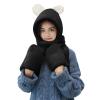 RUIXIA Women Girls Lovely Cartoon Bear Ears Hat Scarf Gloves 3-in-1 Set Plush Fluffy Warm Hoodie Hat with Scarf Pocket Mitts (Black Bear) One Size view 4