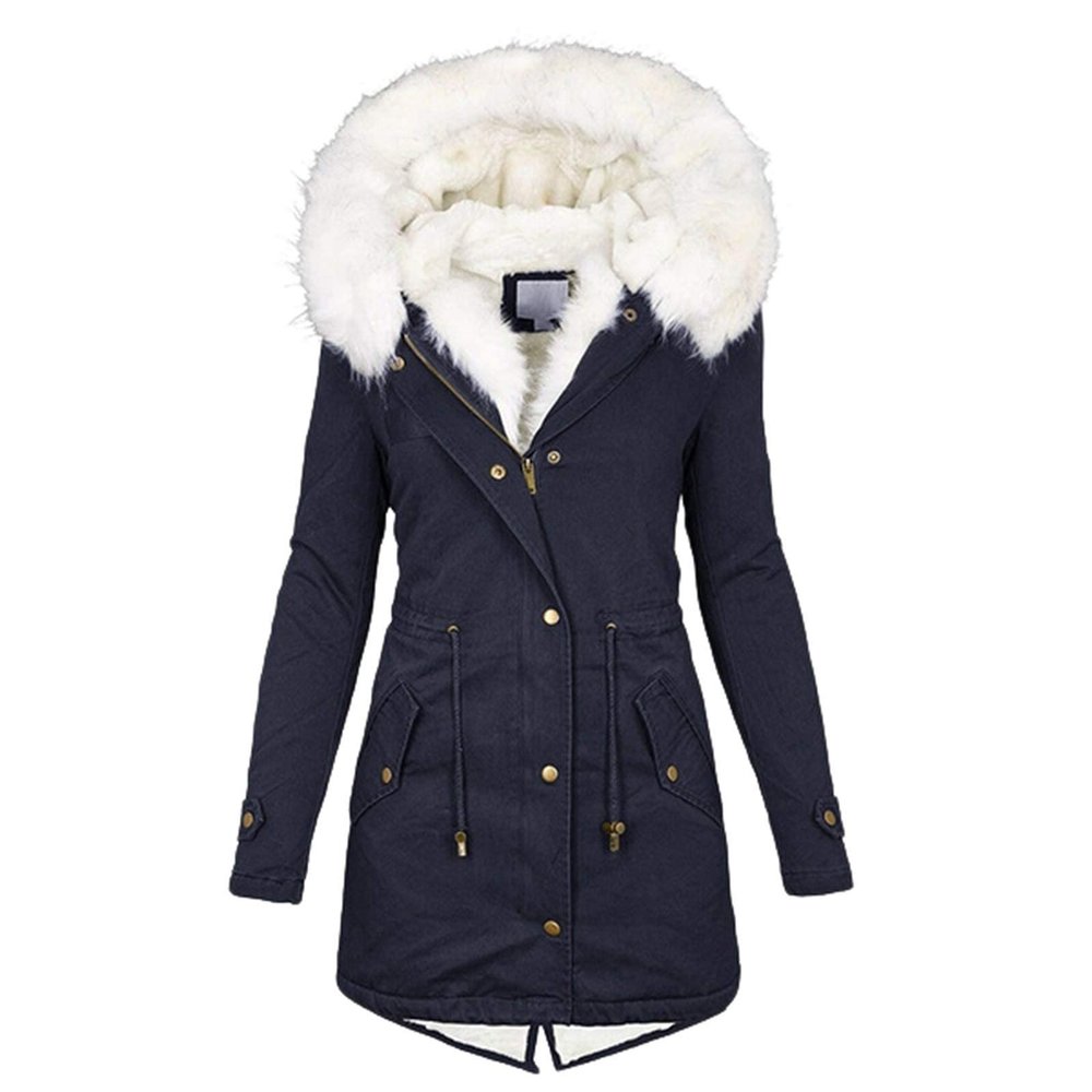 ZBYY Women's Winter Thicken Parka Jacket Warm Fleece Faux Fur Line Down Coats with Pockets Outerwear Coat for Women Navy