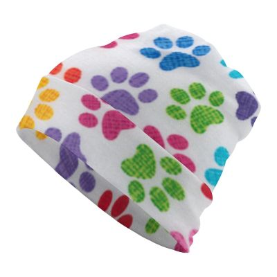 BAIKUTOUAN Multi Colored Rainbow Dog Paw Print Fabric on White Craft Fabric Soft Warm Skull Cap Lightweight Beanies Hat For Men Women Slouchy Cycling Work Sleep