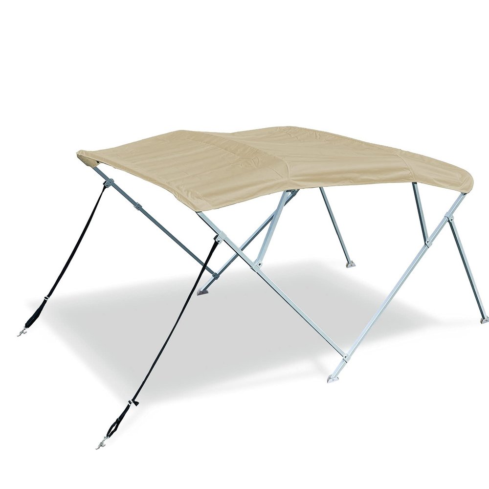 Savvycraft 4 Bow Bimini Top, 10 Feet Long Square Tube Bimini Top Set, Includes Marine Grade Canvas Cover, Storage Boot, Rear Poles with 1 Inch Aluminum Frame, Beige Color, 4 Bow 120"L 54"H 85"- 90"W