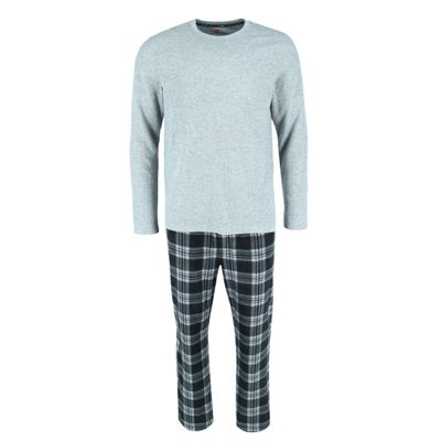 Hanes Men's X Temp Micro Fleece Thermal Set, Small, Grey with Grey and Black Plaid