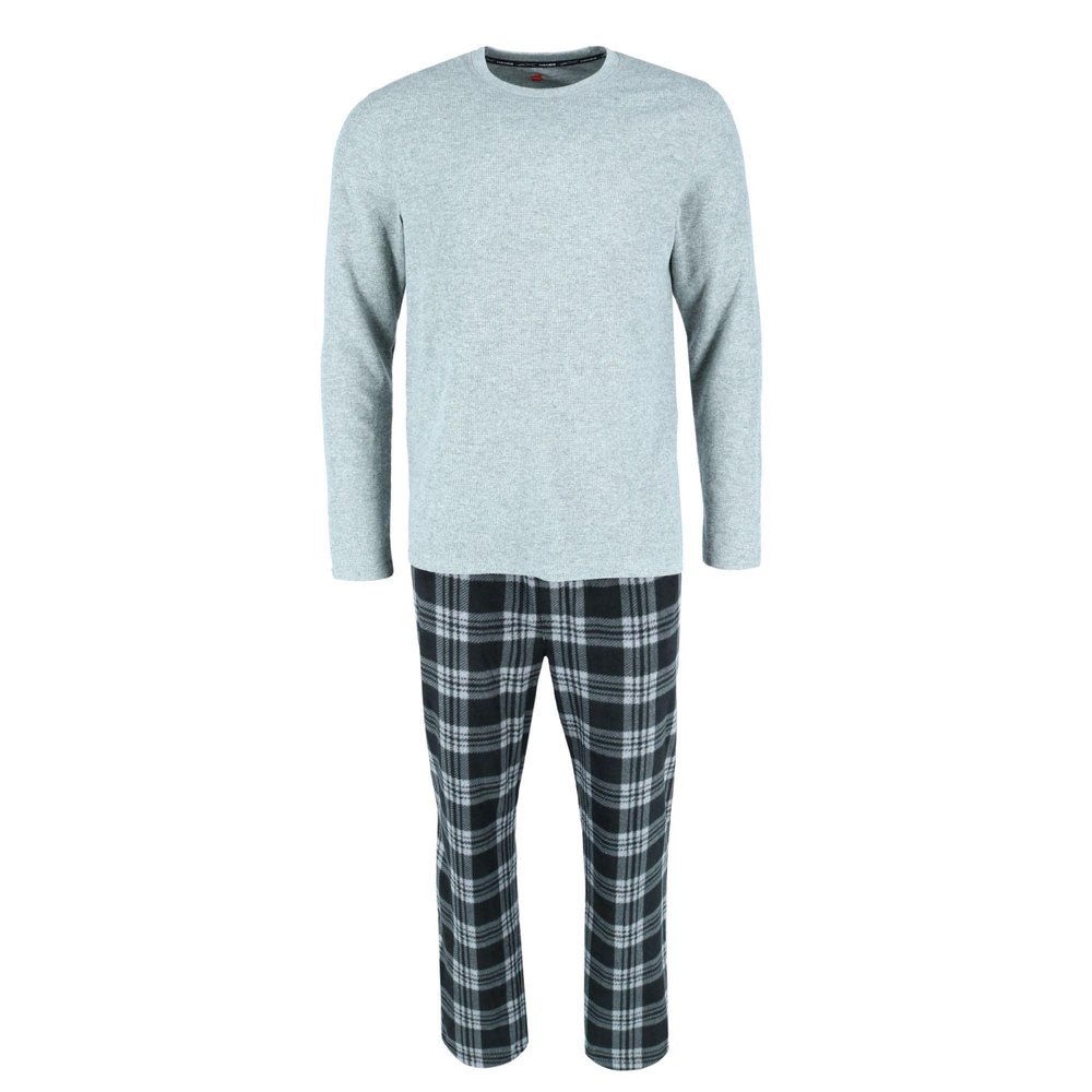 Hanes Men's X Temp Micro Fleece Thermal Set, Small, Grey with Grey and Black Plaid