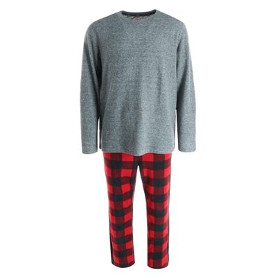 Hanes Men's X Temp Micro Fleece Thermal Set, Small, Charcoal with Red Plaid