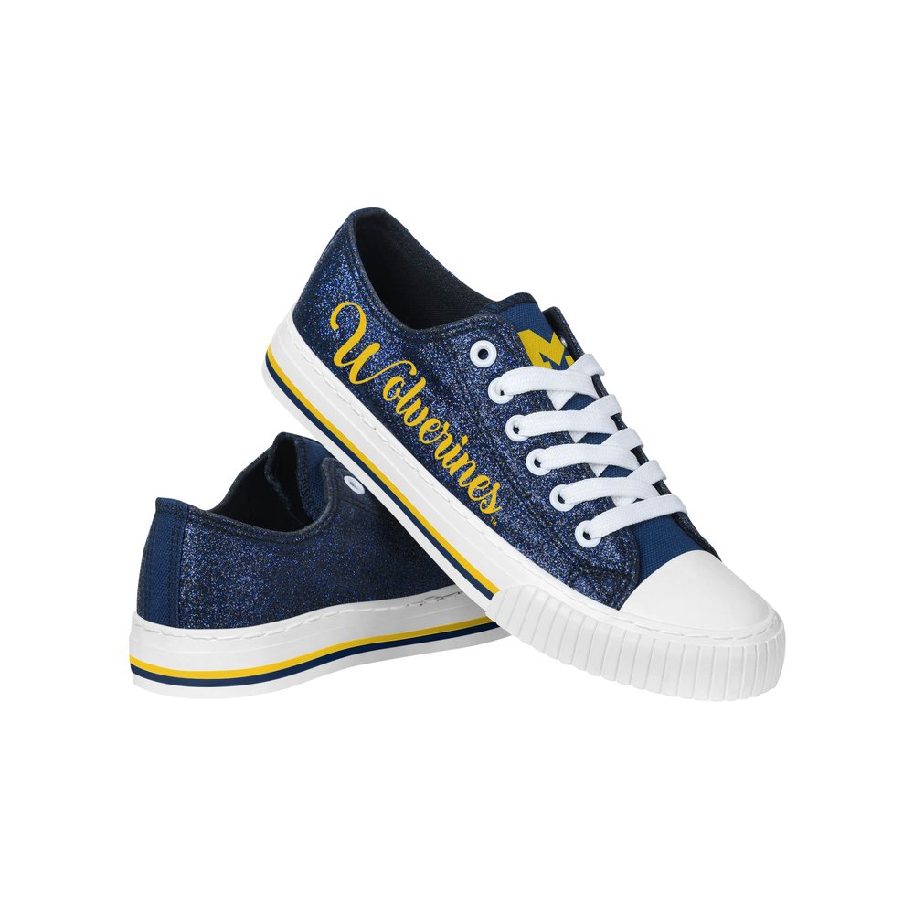 FOCO Michigan Wolverines NCAA Womens Color Glitter Low Top Canvas Shoes - 10
