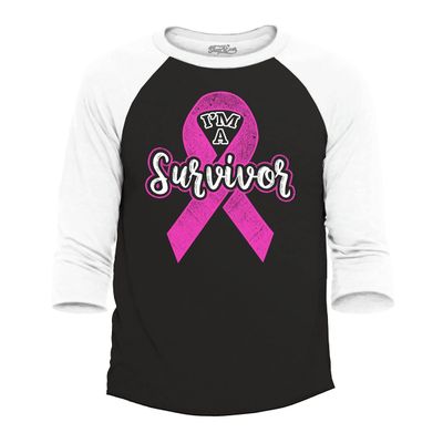 shop4ever I'm A Survivor Breast Cancer Awareness Raglan Baseball Shirt XXX-LargeBlack/White0