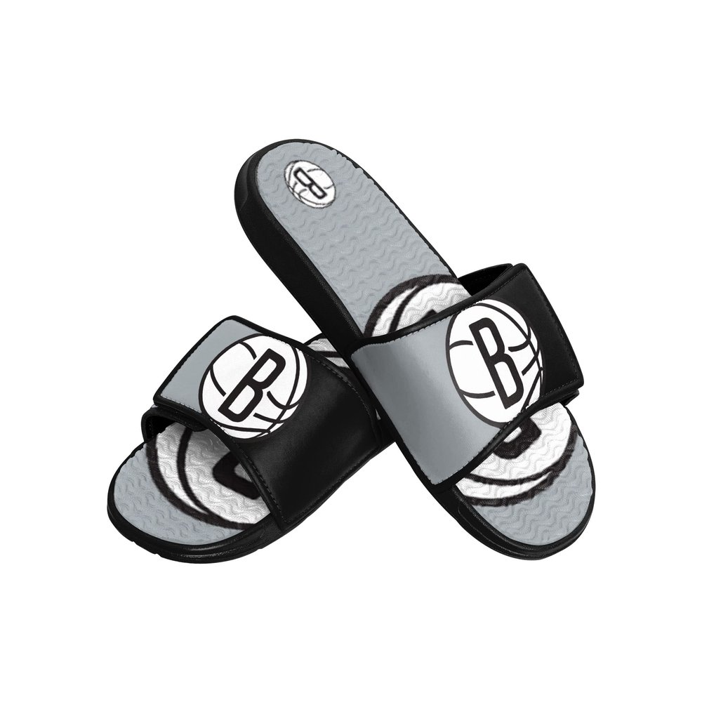 FOCO Brooklyn Nets NBA Mens Colorblock Big Logo Gel Slides - L