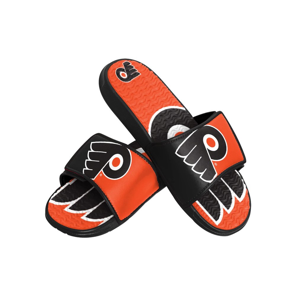 FOCO Philadelphia Flyers NHL Mens Colorblock Big Logo Gel Slides - L