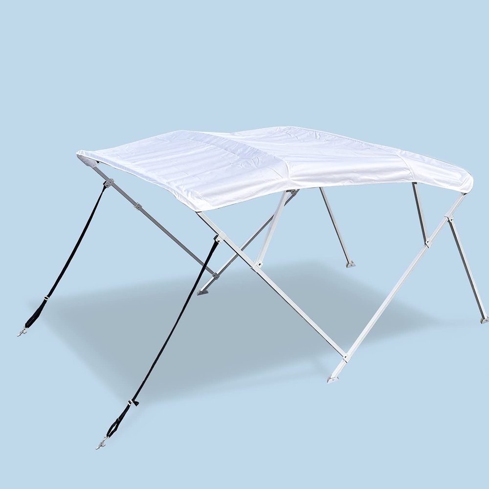 Savvycraft 4 Bow Bimini Top, 10 Feet Long Square Tube Bimini Top Set, Includes Marine Grade Canvas Cover, Storage Boot, Rear Poles with 1 Inch Aluminum Frame, White Color, 4 Bow 120"L 54"H 85"- 90"W