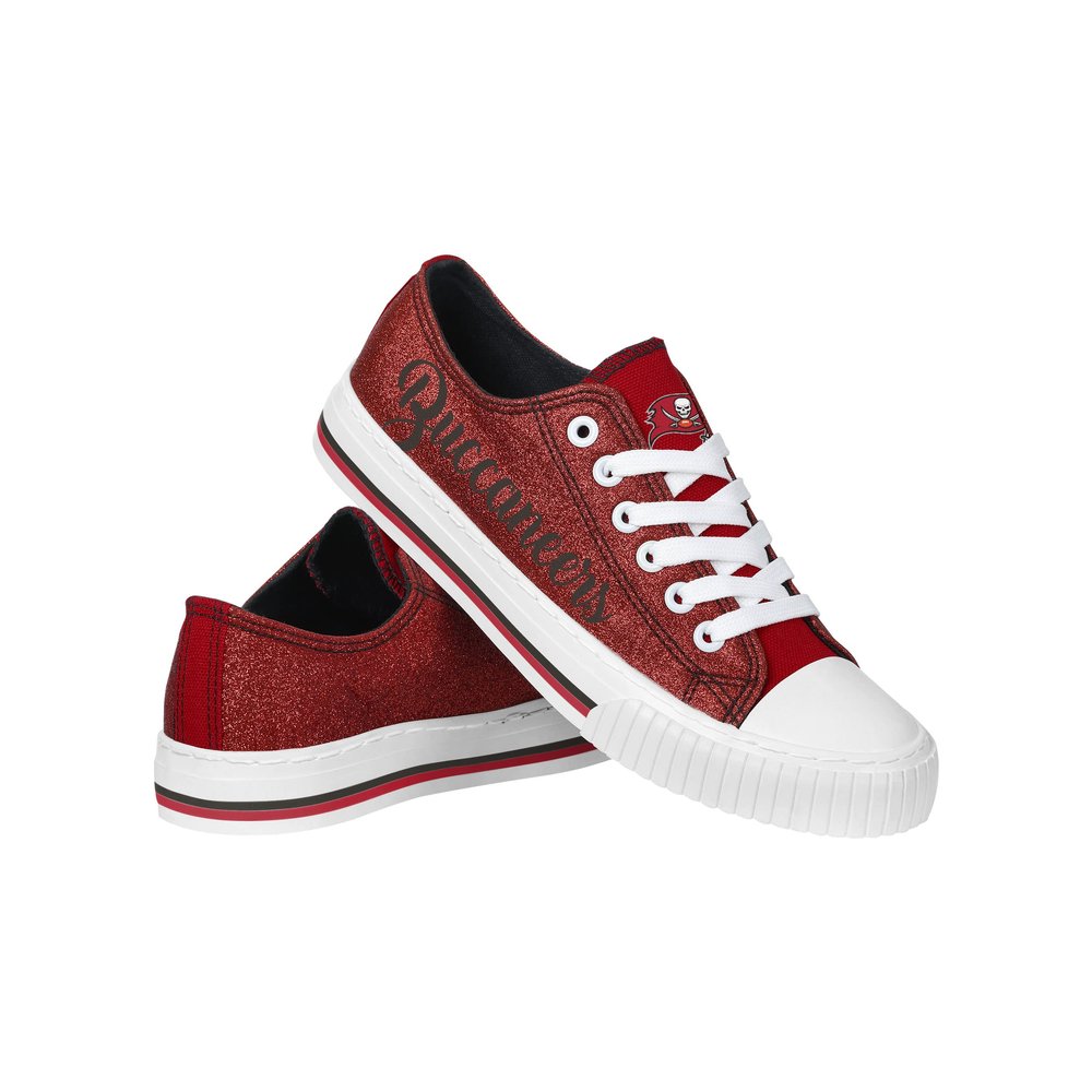 FOCO Tampa Bay Buccaneers NFL Womens Color Glitter Low Top Canvas Shoes - 8