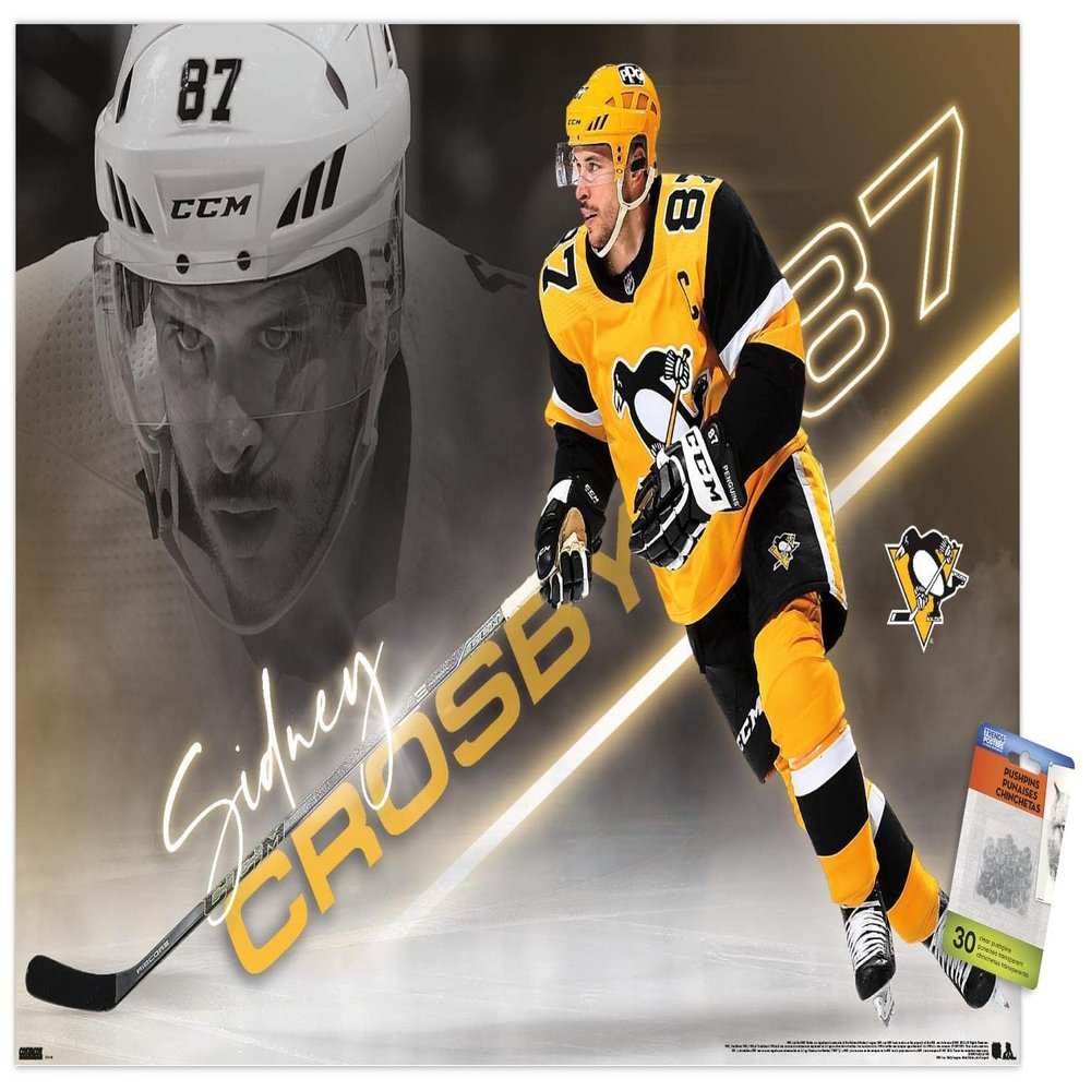 Trends International NHL Pittsburgh Penguins - Sidney Crosby 21 Wall Poster, 22.375" x 34", Poster & Push Pin Bundle