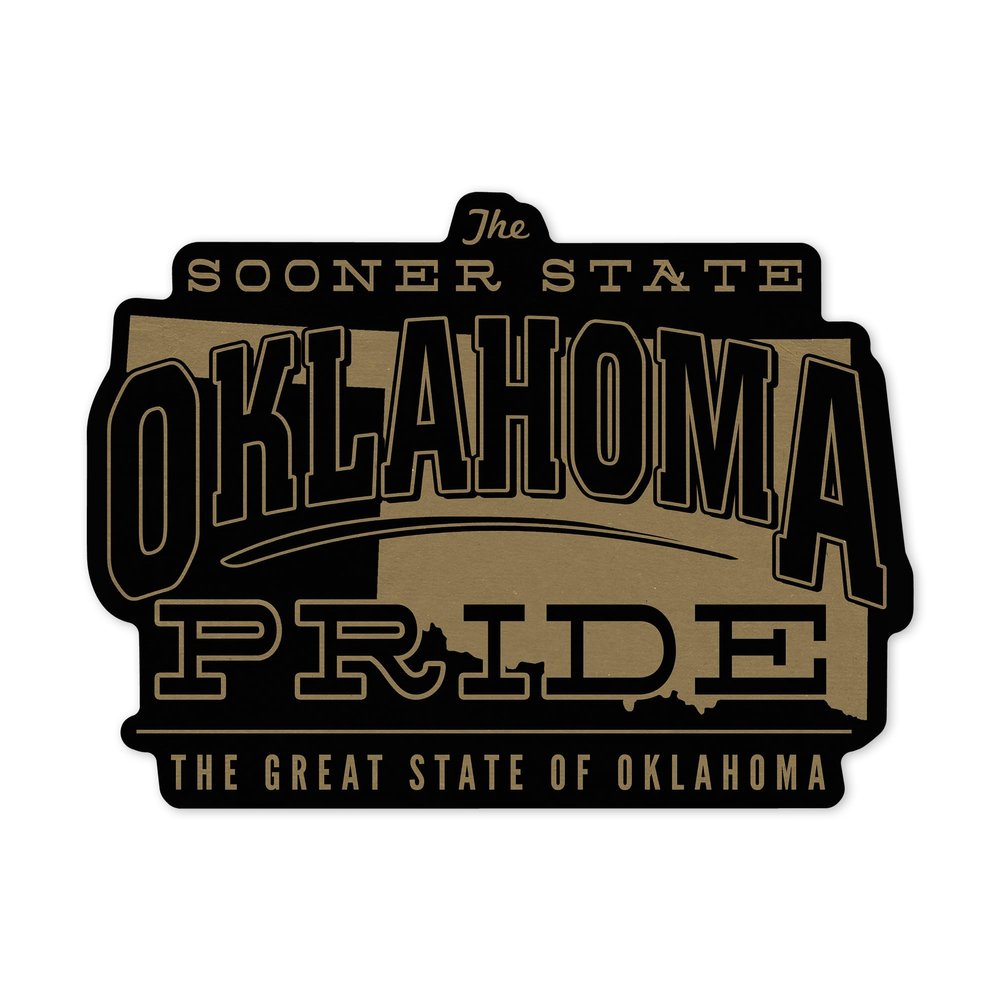 Lantern Press Sticker Oklahoma, State Pride, Gold on Black, Die Cut Vinyl, (Waterproof Decal for Cars, Water Bottles, Laptops, Coolers), Small