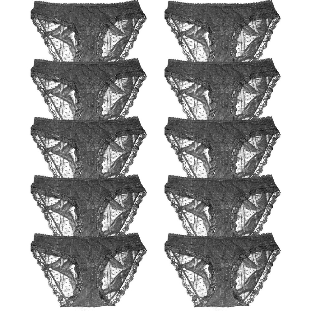 Sexy Basics Women's 10 Pack Soft & Stretchy Cheeky Lace Bikini Underwear | Lace Panties (10 Pack- Black, Large)