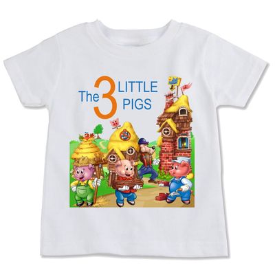 3 Little Pigs Fairy Tale T-shirt, White, Toddler Youth Sizes (YM 10-12)