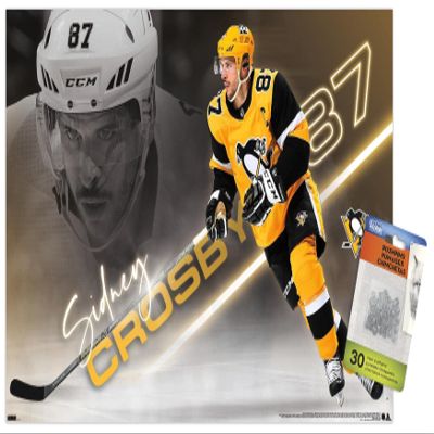 Trends International NHL Pittsburgh Penguins - Sidney Crosby 21 Wall Poster, 14.725" x 22.375", Premium Poster & Push Pin Bundle