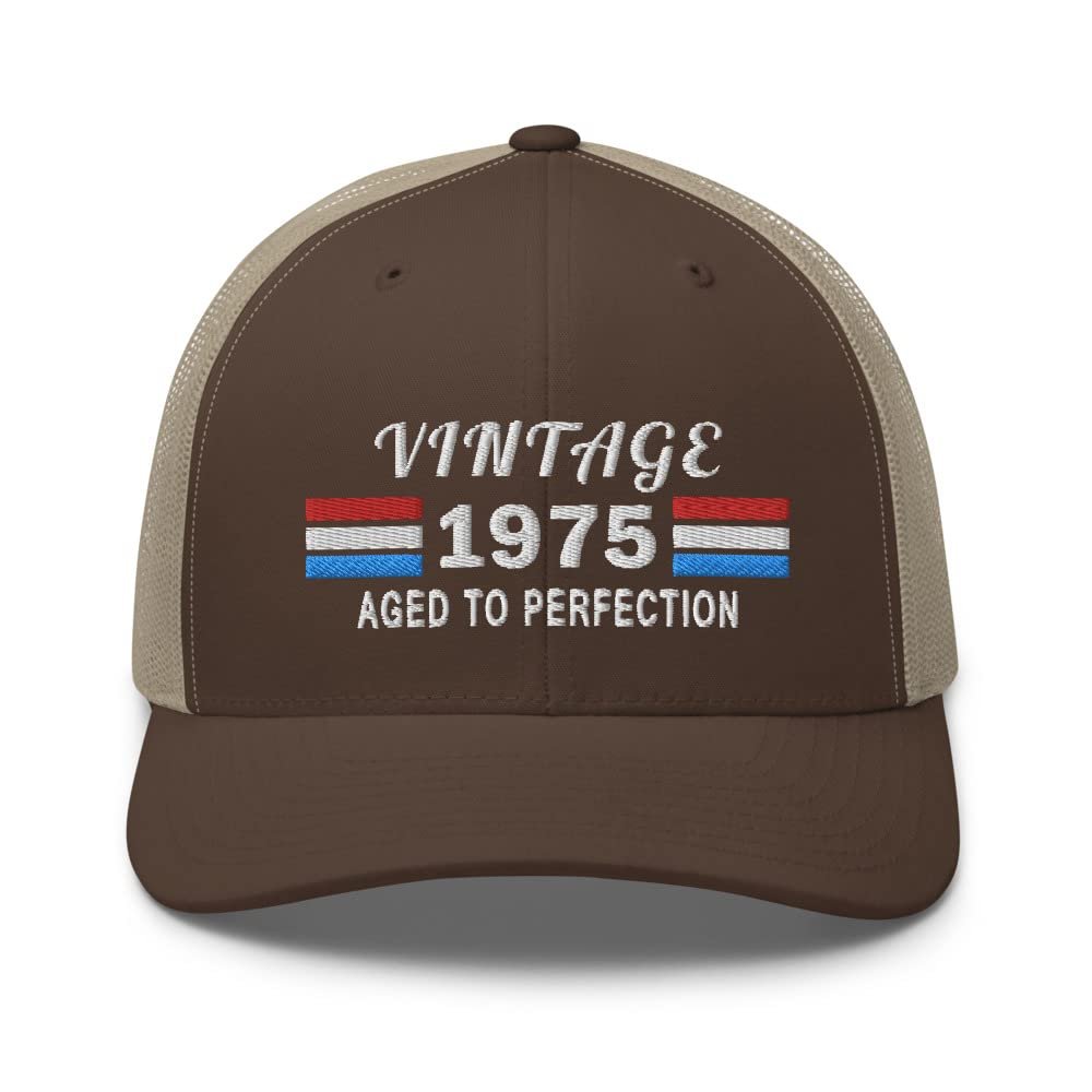 1975 51st Birthday Embroidered Trucker Hat Cap, 51 Year Old Birthday Hat Gift Brown/Khaki