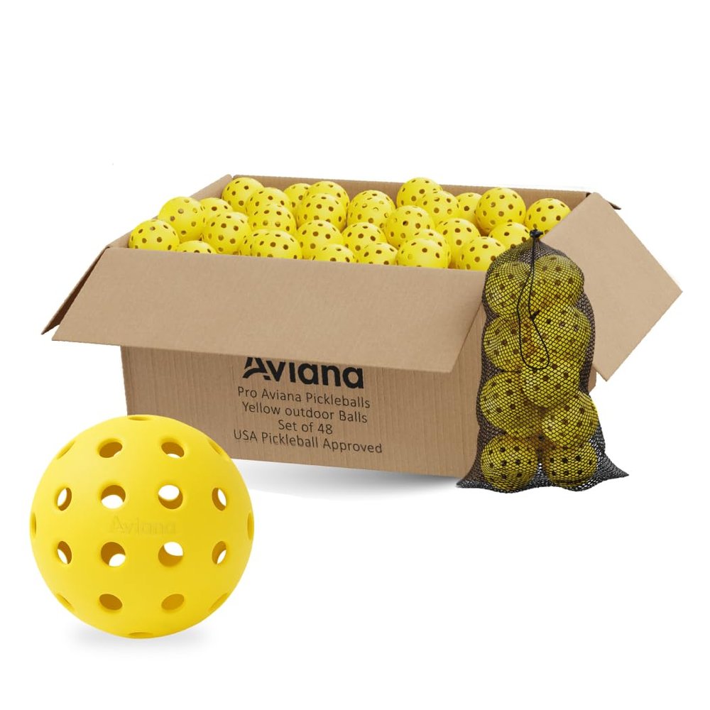 Pro Aviana Outdoor Pickleball Balls USAPA Approved for Tournament Play 6 12 48 Packs Durable 40-Hole Design Ideal for All Skill Levels Pickleball Accessories Pickleball Balls Outdoor (Yellow 48 Pack)