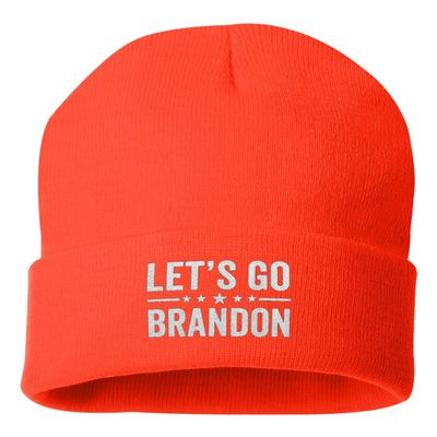 One Size Blaze Orange Cuffed Classy Let's Go Brandon Embroidered Cuffed Knit Beanie Cap