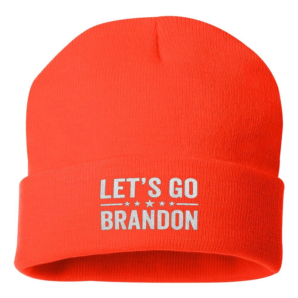 One Size Blaze Orange Cuffed Classy Let's Go Brandon Embroidered Cuffed Knit Beanie Cap