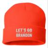 One Size Blaze Orange Cuffed Classy Let's Go Brandon Embroidered Cuffed Knit Beanie Cap view 1