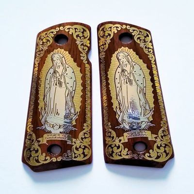 Colt 1911 Full Size Custom Wood Grips Gold Silver Virgin Mary Lady of Guadalupe