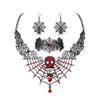 BriLove Halloween Costume Spider Cobwebs Necklace Earrings Set Gothic Skull Full Crystal Pendant Collar Jewelry for Women Cosplay Party Ruby Color Black-Tone view 1