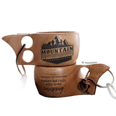 Don't Stop Exploring Personalized Portable Kuksa Wood Camp Mug - 100% Natural Wooden Cup with Carabiner, Custom Name Camping Wooden Mug & Bushcraft Cup