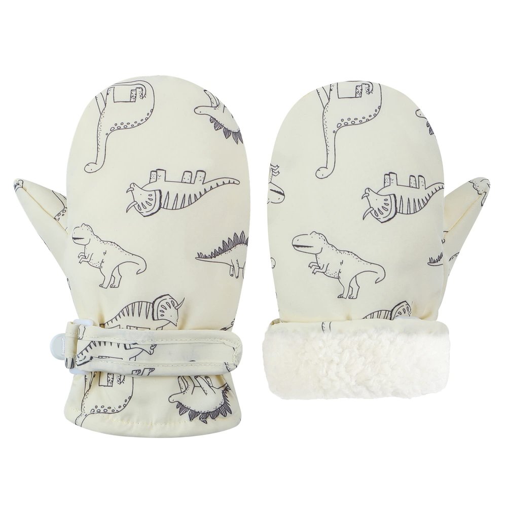Fynnsure Toddler Mittens Lined Fleece Snow Gloves for Boys Girls Kids Winter Ski Gloves Baby Mittens Ivory white 4-6 Years