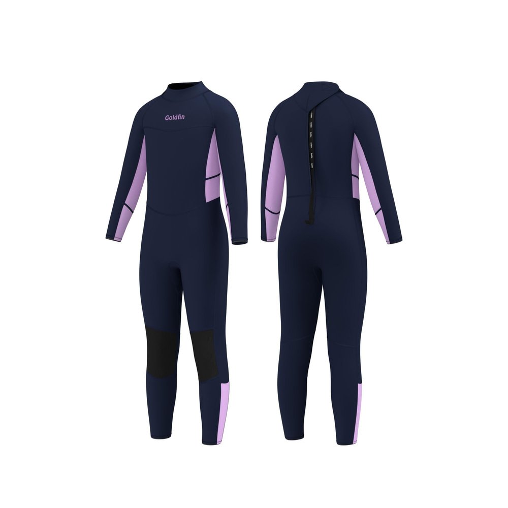 Goldfin Kids Wetsuit, Boys Girls Wet Suits Youth Toddler 3mm Neoprene Back Zip Keep Warm for Cold Water Swimming Diving Snorkeling Surfing Paddleboarding Full-Body Purple Size 4