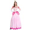 ODIZLI Princess Peach Costume Adult Women Themed Party Fancy Dress Up Short Puff Sleeve Long Dress + Gloves + Crown 3Pcs Fairy Outfit Halloween Christmas Carnival Cosplay Pink XL view 1