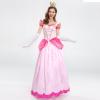 ODIZLI Princess Peach Costume Adult Women Themed Party Fancy Dress Up Short Puff Sleeve Long Dress + Gloves + Crown 3Pcs Fairy Outfit Halloween Christmas Carnival Cosplay Pink XL view 2