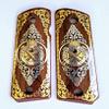 1911 Full Size Custom Engraved Walnut Wood Grips Gold Silver Logo Scrollwork view 1