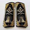 Colt 1911 Full Size Custom Wood Grips Gold Silver Masonic All Seeing Eye Mason Scroll Black view 3