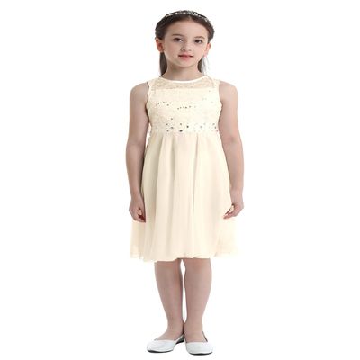 Aislor Big Girls Floral Lace Rhinestone Chiffon Lyrical Dance Dress Kids Princess Birthday Wedding Formal Ball Gowns Beige 14 Years