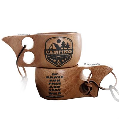 Camping Extreme Adventure Personalized Portable Kuksa Wood Camp Mug - 100% Natural Wooden Cup with Carabiner, Custom Name Camping Wooden Mug & Bushcraft Cup