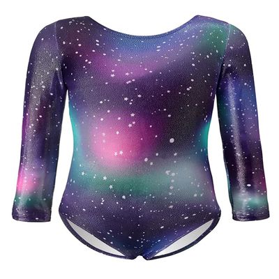 EQSJIU Long Sleeve Gymnastics Leotards for Girls Sparkly Multicolor Little Kids Ballet Tumbling Outfits Cute Dance Leotard for Girls, Black Starry, 3-4T
