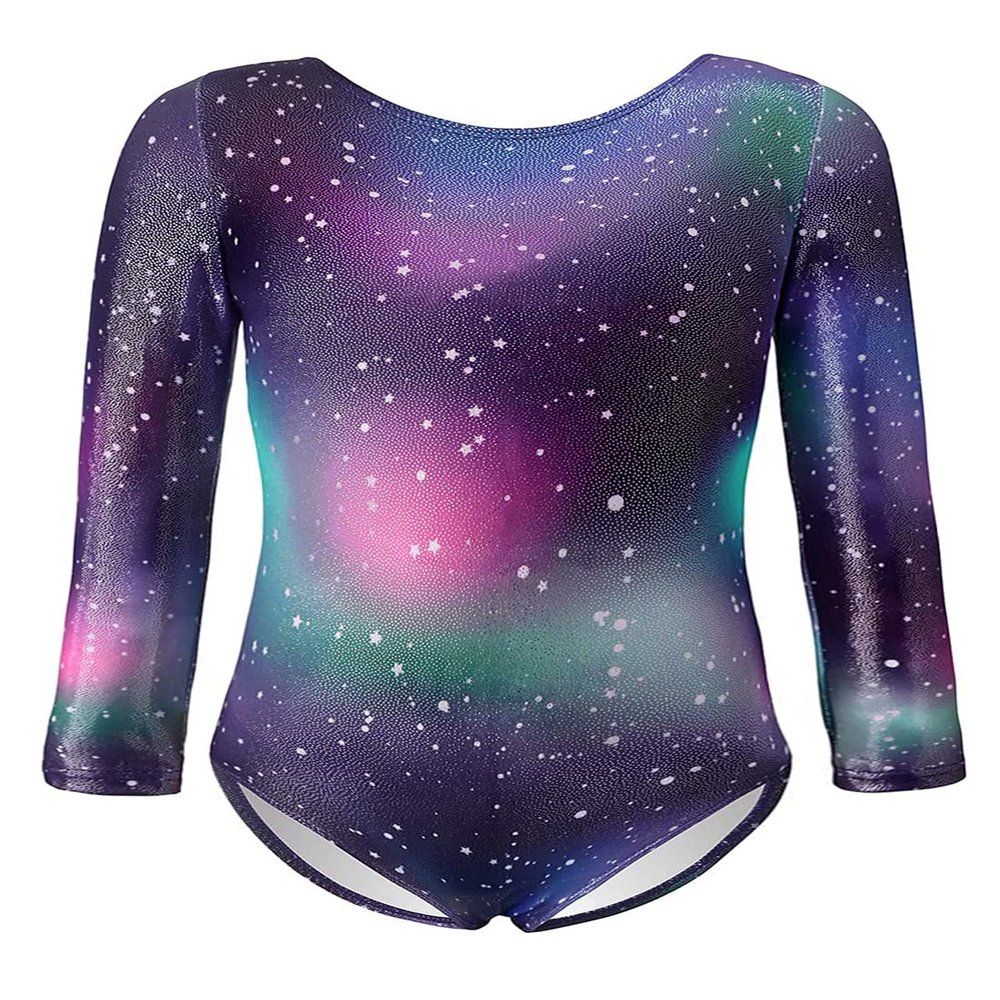 EQSJIU Long Sleeve Gymnastics Leotards for Girls Sparkly Multicolor Little Kids Ballet Tumbling Outfits Cute Dance Leotard for Girls, Black Starry, 3-4T