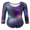 EQSJIU Long Sleeve Gymnastics Leotards for Girls Sparkly Multicolor Little Kids Ballet Tumbling Outfits Cute Dance Leotard for Girls, Black Starry, 3-4T view 2