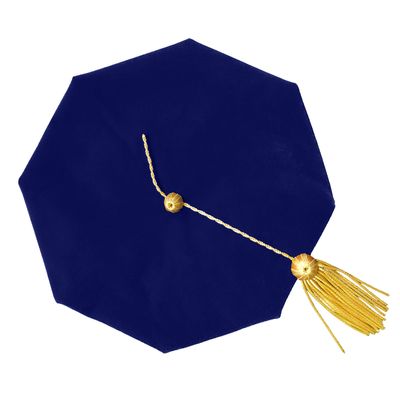 GradPlaza Doctoral Tam 8 Sided Doctoral Velvet Tam with Gold Tassel Graduation Phd Regalia Tam Royal Blue