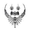 BriLove Halloween Costume Spider Cobwebs Necklace Earrings Set Gothic Skull Full Crystal Pendant Collar Jewelry for Women Cosplay Party Black Black-Tone view 1