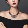 BriLove Halloween Costume Spider Cobwebs Necklace Earrings Set Gothic Skull Full Crystal Pendant Collar Jewelry for Women Cosplay Party Black Black-Tone view 4
