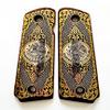 COLT 1911 Full Size Custom Engraved Walnut Wood Grips Gold Silver Mexican Flag Eagle Aquila Logo view 3