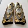 COLT 1911 Full Size Custom Engraved Walnut Wood Grips Gold Silver Mexican Flag Eagle Aquila Logo view 4