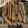 2024 Fashion Knitwear for Men's Sweater Coat Retro Lapel Button Plus Size Cable Knited Cardigan Henley Sweater view 2