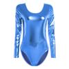 Hedmy Women's Shiny Metallic One Piece Gymnastics Leotard Long Sleeve Athletic Dancewear Bodysuit Light Blue Medium view 1