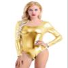 Hedmy Women's Shiny Metallic One Piece Gymnastics Leotard Long Sleeve Athletic Dancewear Bodysuit Gold Medium view 2