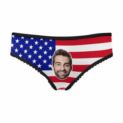MyPupSocks Custom Photo Underwear, American Flag USA Stars Funny Face Women's Personalized Briefs Panties Printed with Picture XXXL
