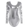 Hedmy Women's Shiny Metallic One Piece Gymnastics Leotard Long Sleeve Athletic Dancewear Bodysuit Silver Large view 1