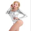 Hedmy Women's Shiny Metallic One Piece Gymnastics Leotard Long Sleeve Athletic Dancewear Bodysuit Silver Large view 4