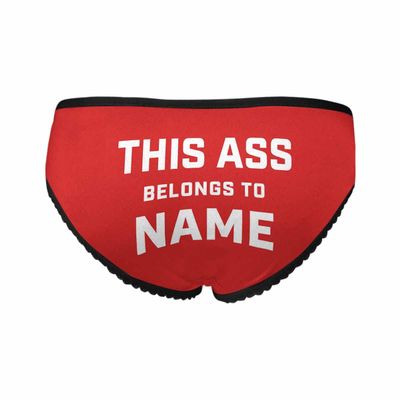 MyPupSocks Custom Name Text Briefs for Women, This Ass Belongs to Name Red Personalized Briefs Panties Underwear High-Cut for Wife Girlfriend S